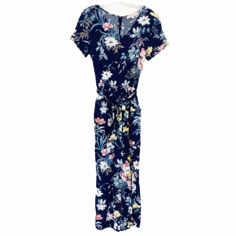 Loft floral short sleeve jumpsuit navy blue floral